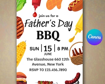 Editable Father’s Day Invite Template Father's Fathers Day Party Day BBQ Invite Father's Day Party Brunch Invite, Canva 5x7,Instant Download
