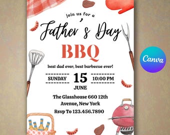 Father's Day Bbq Invite Dads Day BBQ Backyard Lunch Picnic BBQ Invitation Editable Fathers Day Invite Printable Brunch Barbecue Invite 5x7