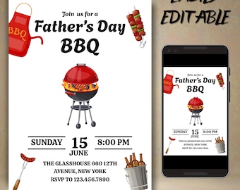 Editable Father’s Day Invite Template Father's Day BBQ Invite Father's Day Party Brunch Invite, Fathers Day Party Canva 5x7,Instant Download
