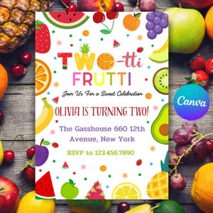 Twotti Frutti Invitation, Two-tti Frutti Birthday Invitation, 2nd Birthday Invitation, Fruit Second Birthday,Twotti Fruitti,Fruit Invitation