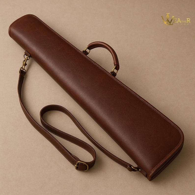 Handmade Leather Shotgun Case, Riffle Cover Premium Full-Grain Gun Bag with Zipper & Buckle Closure, Shoulder Strap and Pocket, Hunter gift