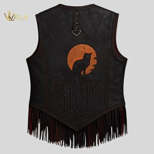 Halloween Gothic Leather Vest with Skull, Bats & Spiderweb, Spooky Fringe Festival Vest for Adults, Unisex Halloween Costume, Halloween gift