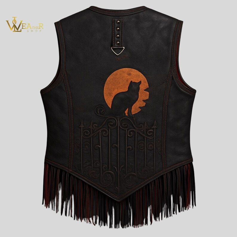 Halloween Gothic Leather Vest with Skull, Bats & Spiderweb, Spooky Fringe Festival Vest for Adults, Unisex Halloween Costume, Halloween gift