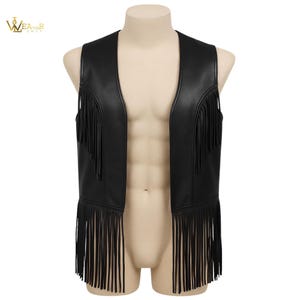 Unisex Leather Fringe Vest, Western Biker Cowboy Festival Outfit, Handmade Leather Waistcoat, Gothic Halloween Costume, Cosplay outfit