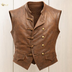 Captain Jack Sparrow Style Leather Vest, Pirate Steampunk Waistcoat, Genuine Leather, Medieval Renaissance Costume, Men Festival Outfit gift