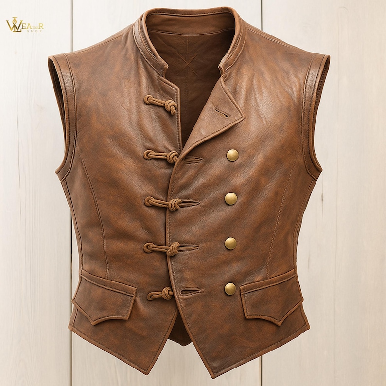 Captain Jack Sparrow Style Leather Vest, Pirate Steampunk Waistcoat, Genuine Leather, Medieval Renaissance Costume, Men Festival Outfit gift