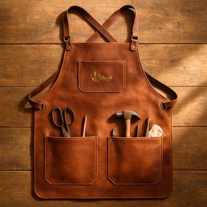 Personalized Leather Apron, Workshop Apron with Tool Pockets, Customize Craftsman Apron for Woodworking, BBQ, Barber, Blacksmith, Chefs gift