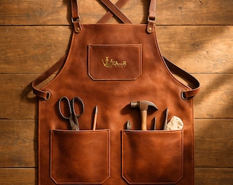 Delantal de cuero personalizado, delantal de taller con bolsillos para herramientas, delantal de artesano personalizado para carpintería, barbacoa, barbería, herrería, regalo de chef