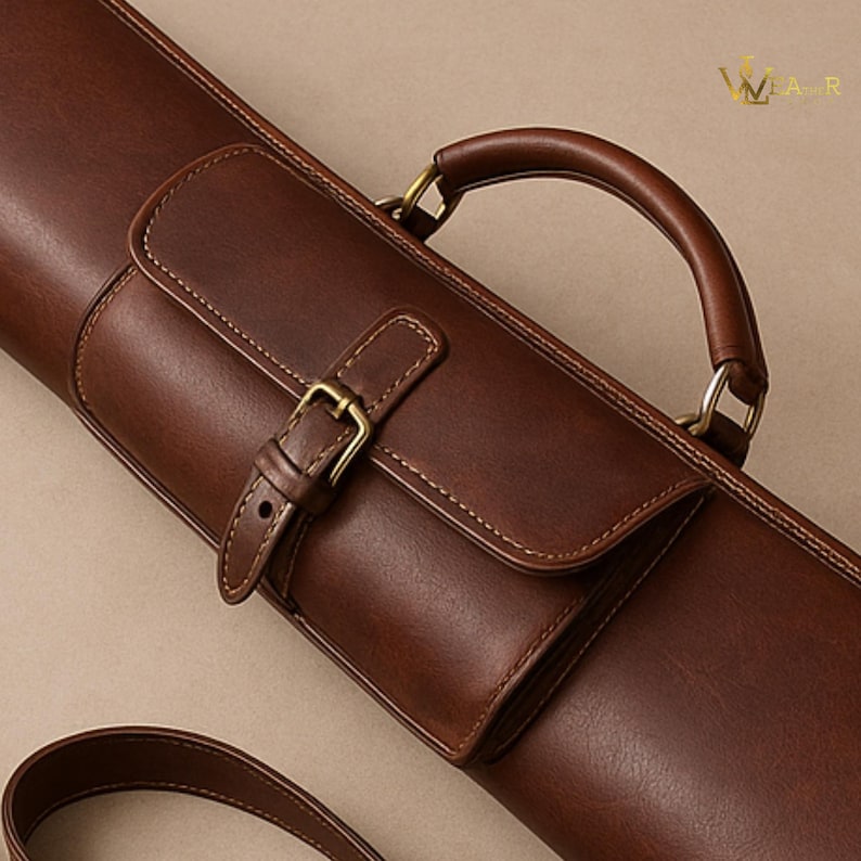 Handmade Leather Shotgun Case, Riffle Cover Premium Full-Grain Gun Bag with Zipper & Buckle Closure, Shoulder Strap and Pocket, Hunter gift