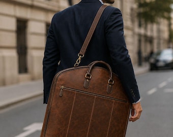 Leather Garment Bag, Genuine Leather Suit Travel Bag, Hanging Clothes Carrier, groomsmen gift