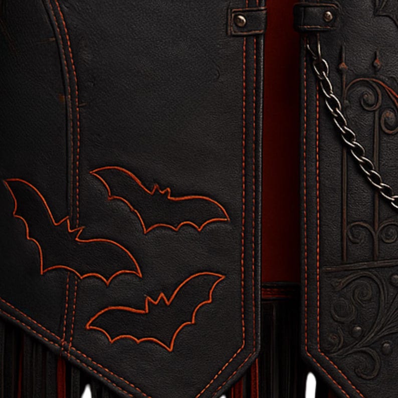 Halloween Gothic Leather Vest with Skull, Bats & Spiderweb, Spooky Fringe Festival Vest for Adults, Unisex Halloween Costume, Halloween gift