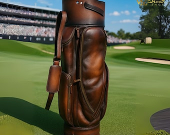 Premium Leather Golf Bag with Matching Leather Covered Clubs, Luxury Handmade Golf Bag, Club Covers, Travel Bags for golf, Perfect Golf Gift