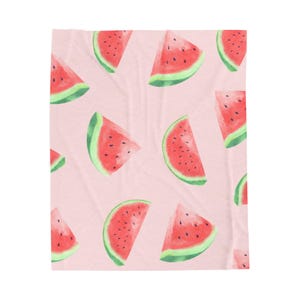 Watermelon Print Velveteen Plush Blanket, Cozy Blanket, Gift for Her, Summer Decor, Nursery Blanket, Poolside Throw