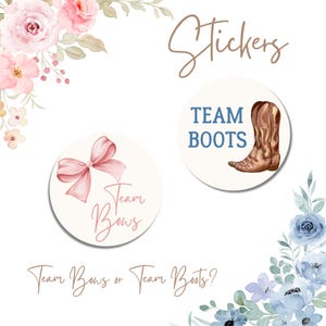 Team Bows or Boots Stickers|Gender Reveal Voting Stickers|Boots or Bows Party Favors