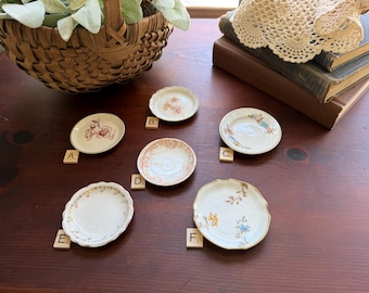 Antique Porcelain Butter Pats, Transferware Floral Dishes, Victorian Edwardian Collectibles