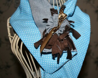 Kids quirky wool flannel and cotton blue & white spotty scarf - handmade accessories