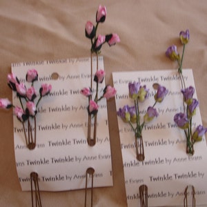 Hairpins Mini paper rosebuds pink set of 4 hairpins image 3