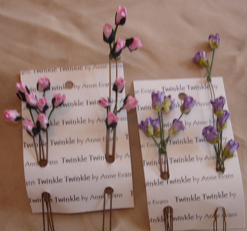 Hairpins Mini paper rosebuds pink set of 4 hairpins image 3