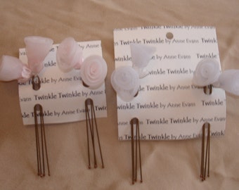 Hairpins Chiffon Rose buds in Baby Pink - set of 4