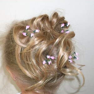 Hairpins Mini paper rosebuds pink set of 4 hairpins image 1