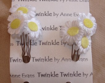 Hairpins White Daisies - set of 6