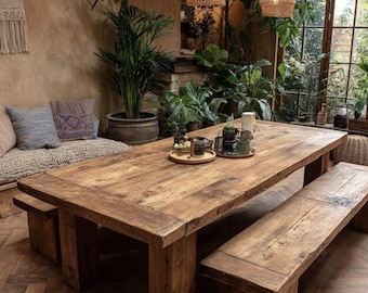 Rustic Solid Wood Dining Table, Handmade Oak Table, Custom Size Wooden Table, Farmhouse Dining Table, Natural Wood Furniture