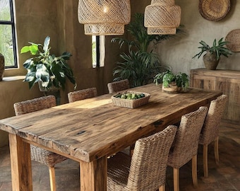 Rustic Wooden Dining Table, Solid Oak Table, Handmade Custom Size Furniture, Farmhouse Style Kitchen Table, Natural Look