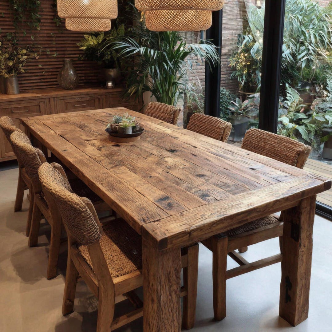 Rustic Farmhouse Dining Table, Solid Oak Wood Table, Handmade Custom ...