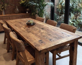 Rustic Farmhouse Dining Table, Solid Oak Wood Table, Handmade Custom Furniture, Natural Wood Kitchen Table, Modern Rustic