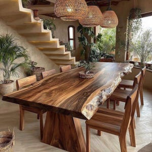 Solid Walnut Live Edge Dining Table, Handmade Farmhouse Kitchen Furniture