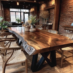 Live Edge Walnut Dining Table, Solid Wood Farmhouse Kitchen Furniture