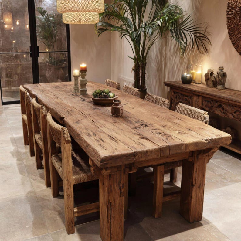 Rustic Farmhouse Dining Table, Solid Oak Wood Table, Handmade Custom ...