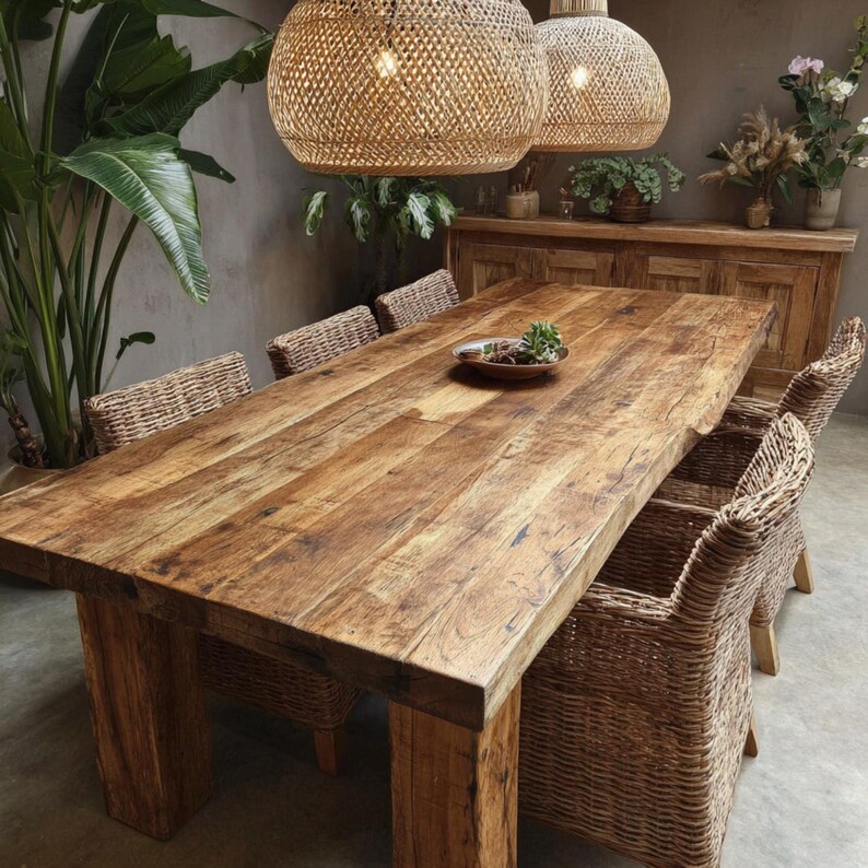 Rustic Farmhouse Dining Table, Solid Oak Wood Table, Handmade Custom ...