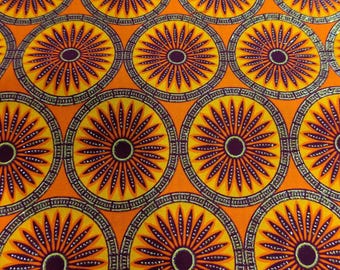Super Nice 100% cotton, Wax fabric by 1/2 yard (45 cm), Ankara wax, Ankara fabric, Wax fabrics, African print with gold sequins, orange color