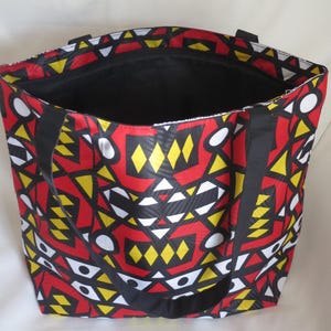Large DOUBLE and ZIPPED beach bag, in COTTON and polyester, wax beach tote bag/wax shopping bag lined with interior zipped pocket