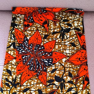 100% cotton wax coupon, wax fabric by 1/2 yard (45 cm), ankara wax, ankara fabric, wax fabrics, orange African pagne, gold background