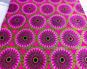 Super Nice 100% cotton, Wax fabric by 1/2 yard (45 cm), Ankara wax, Ankara fabric, Wax fabrics, African print with gold sequins, bright pink color