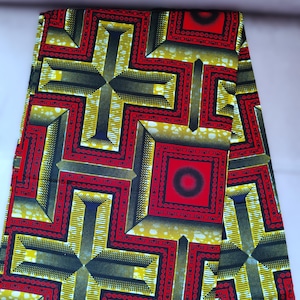 Wax coupon, African Wax fabric, Ankara wax 100% cotton, Ankara fabric, Wax fabric 45 cm, Wax fabrics, Graphic pattern, red and gold color