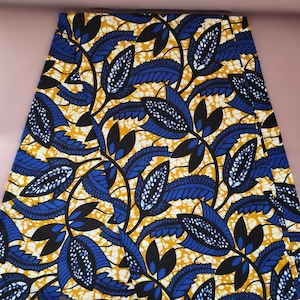 Wax coupon 100% cotton, wax fabric by 1/2 yard (45 cm), ankara wax, ankara fabric, wax fabrics, dark blue African loincloth, gold background, floral
