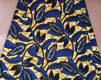 100% cotton wax print fabric remnant, sold by 1/2 yard (45 cm), Ankara wax print, Ankara fabric, wax fabrics, dark blue African print, gold background, floral