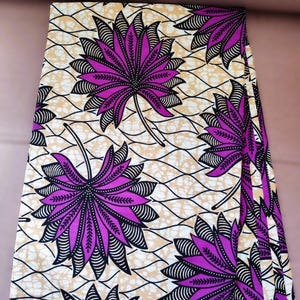 100% cotton wax coupon, wax fabric by 1/2 yard (45 cm), ankara wax, ankara fabric, wax fabrics, African pagne/ flower pattern, purple color