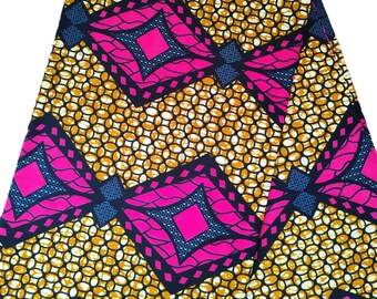 Wax coupon 100% cotton, wax fabric by 1/2 yard (45 cm), ankara wax, ankara fabric, wax fabrics, African pagne dark pink, gold background