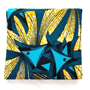 Wax coupon 100% cotton, wax fabric by 1/2 yard (45 cm), ankara wax, ankara fabric, wax fabrics, blue African pagne, gold background