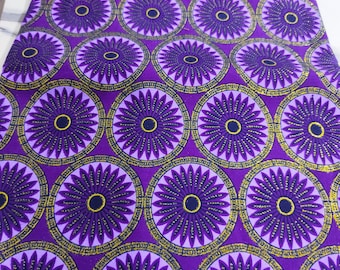 Superfajna bawełna 100%, tkanina woskowana o długości 1/2 jarda (45 cm), wosk Ankara, tkanina Ankara, tkaniny woskowane, afrykański nadruk ze złotymi cekinami, kolor fioletowy