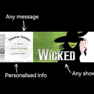 Personalised ticket, Birthday present, gift voucher, surprise, keepsake, theatre ticket