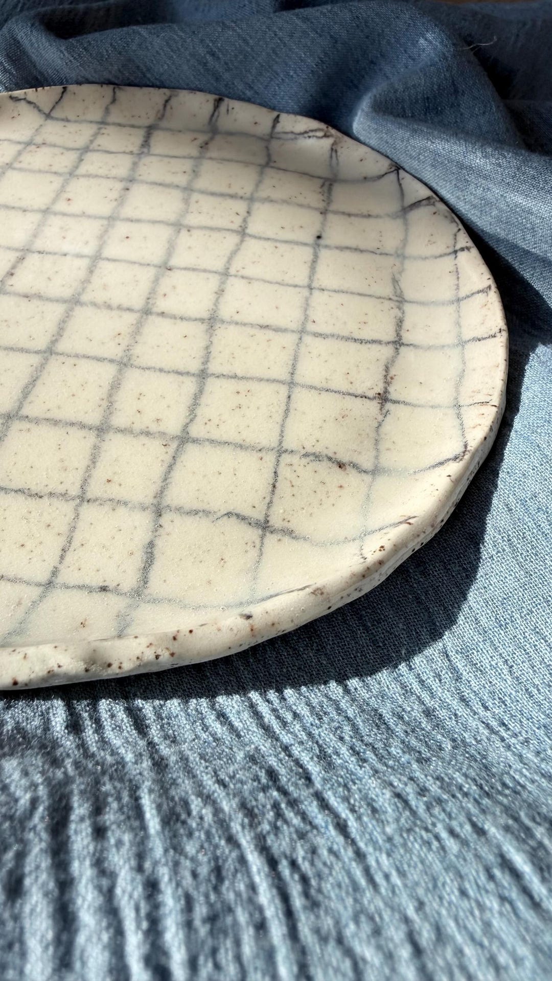 Handmade Speckled Ceramic Breakfast Plate – Minimalist Grid Pattern ...