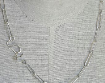 Fine Silver Paperclip S Hook Clasp 23" Chain