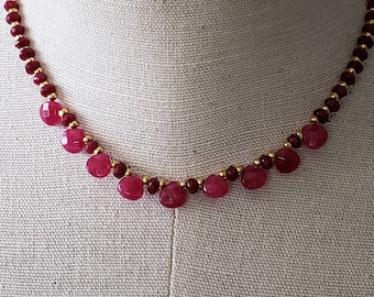 Ruby Flat Briolette Beaded Necklace