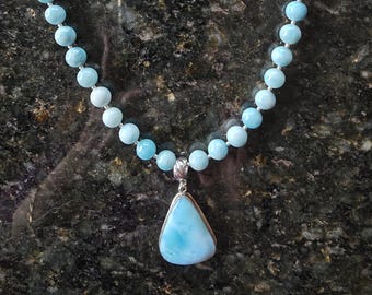 Larimer Pendant on 18" Larimar Beaded Necklace