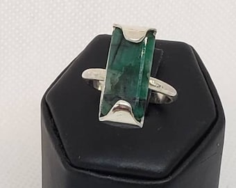 Large Faceted Emerald Ring Size 8